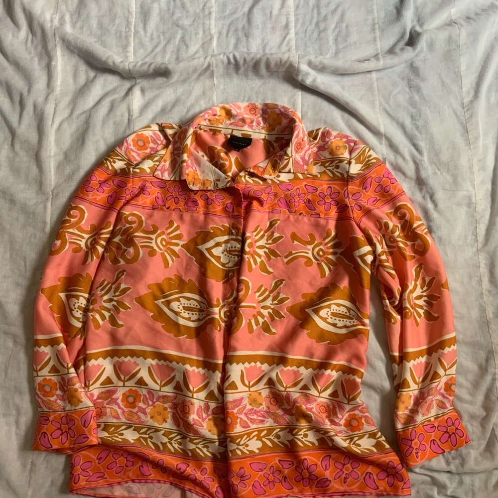 NWOT Alex Marie Pink and Orange Floral Paisley Set Blouse XL Matching Pants 16